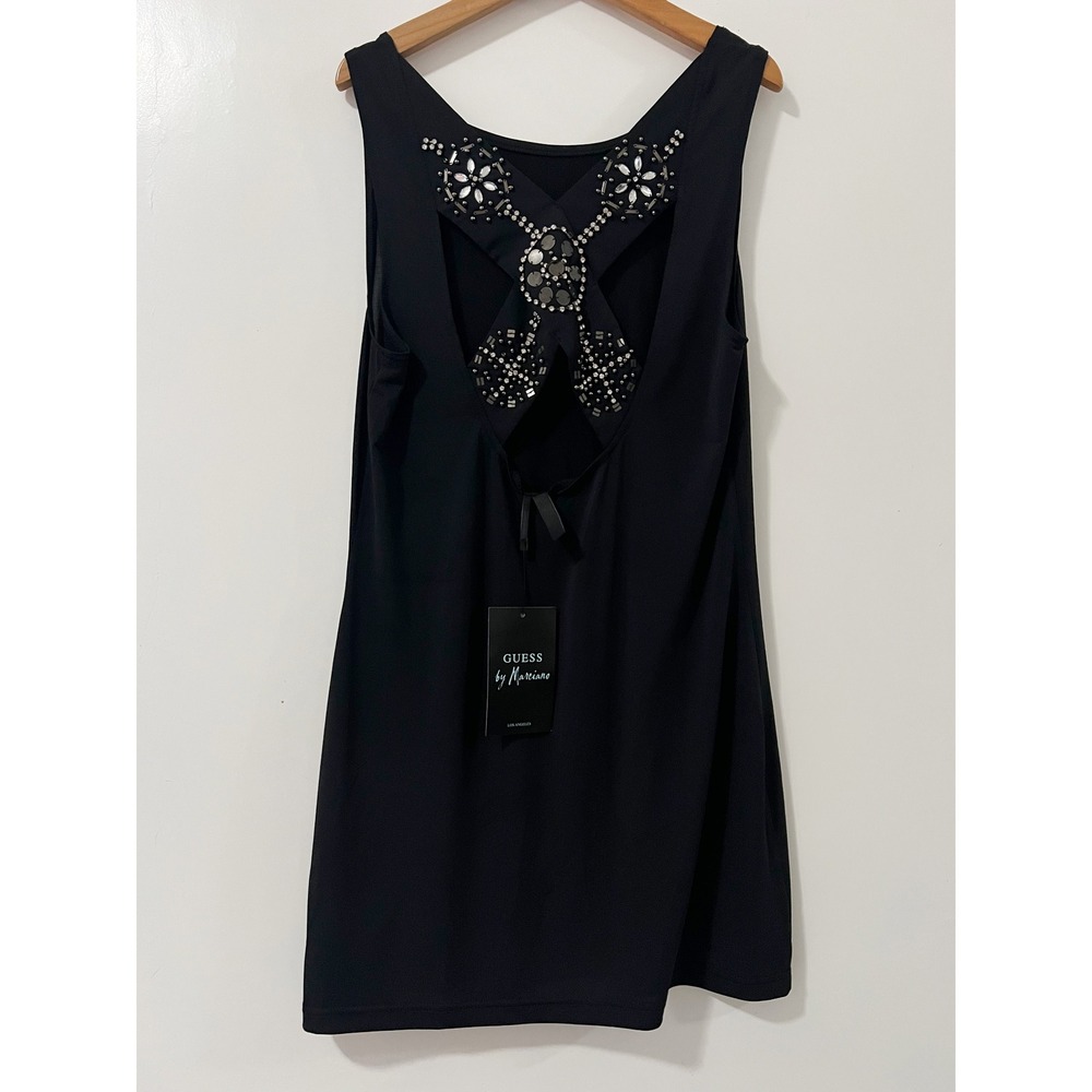 Guess‎ By Marciano Black Embellished Cutout Back Tunic Top Size M
